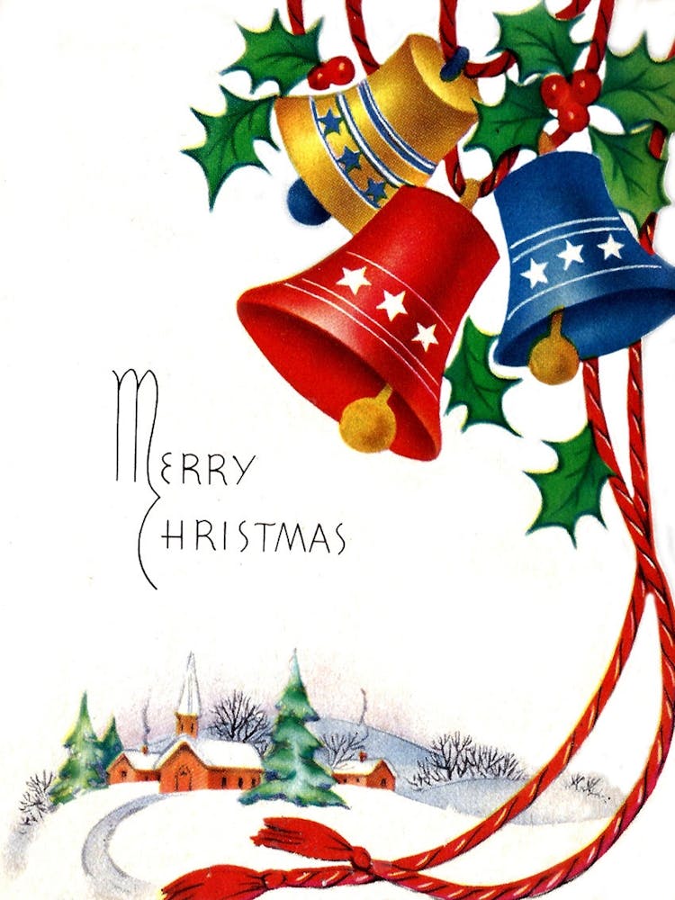 Christmas Bells And A Village In The Distance