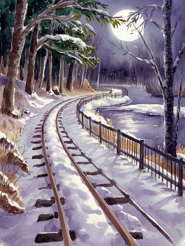Train Tracks In Winter