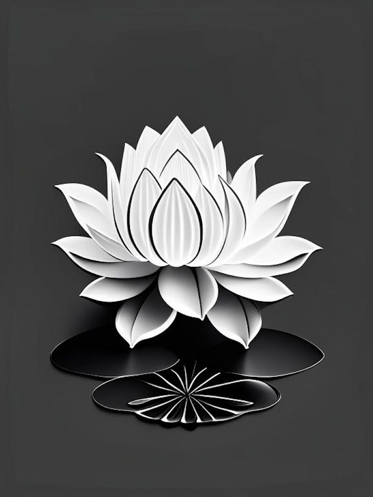 Blooming Lotus Flower In Pond Black And White Geometric 2