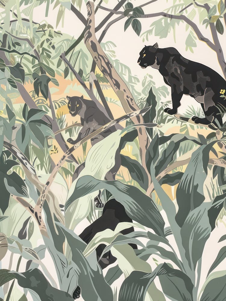 Black Panthers Pastels Jungle Illustration 1