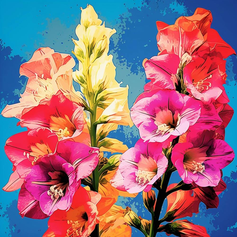 Andy Warhol Style Pop Art Flowers Delphinium 4 Square