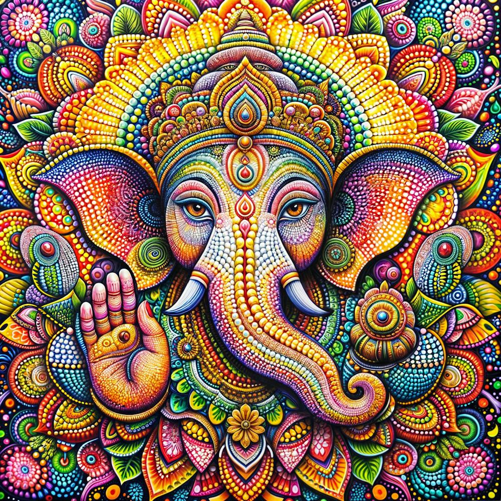 Colorful Dot Painting Of Lord Ganesh