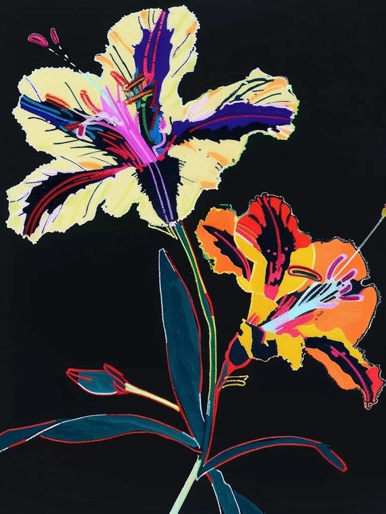 Neon Flowers On Black Wild Pansy 4