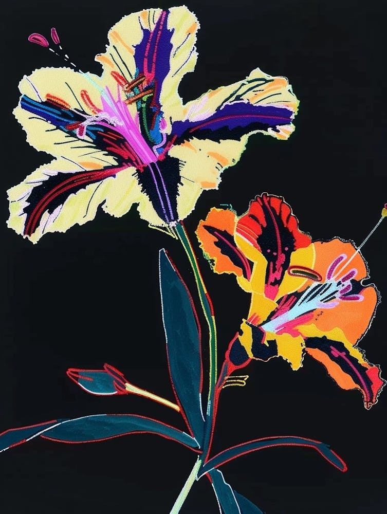 Neon Flowers On Black Wild Pansy 4