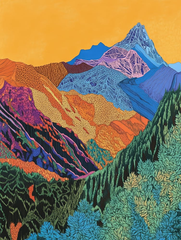 Colourful Mountain Illustration Poster 23