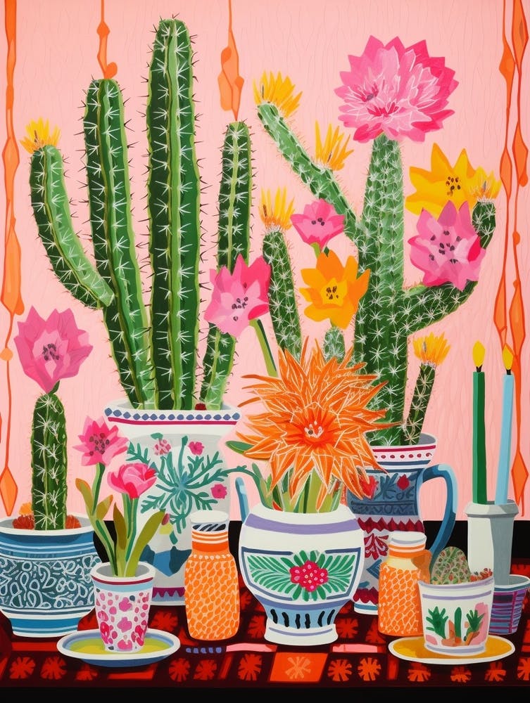Cactus Painting Maximalist Still Life Woolly Torch Cactus 3