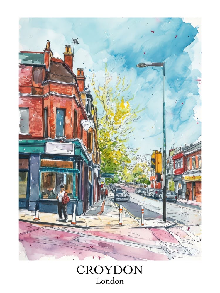 Croydon London Borough   Street Watercolour 2 Poster