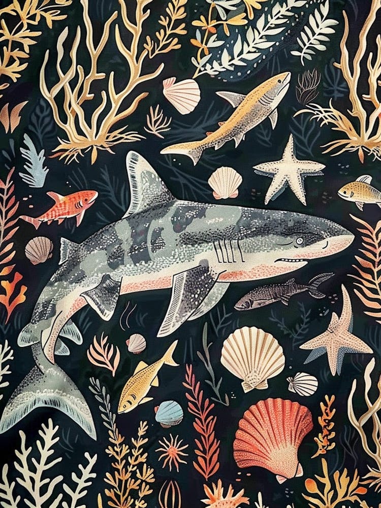 Carpet Shark Seascape Black Background Illustration 2