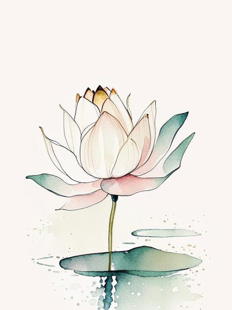Blooming Lotus Flower In Lake Minimal Watercolour 2