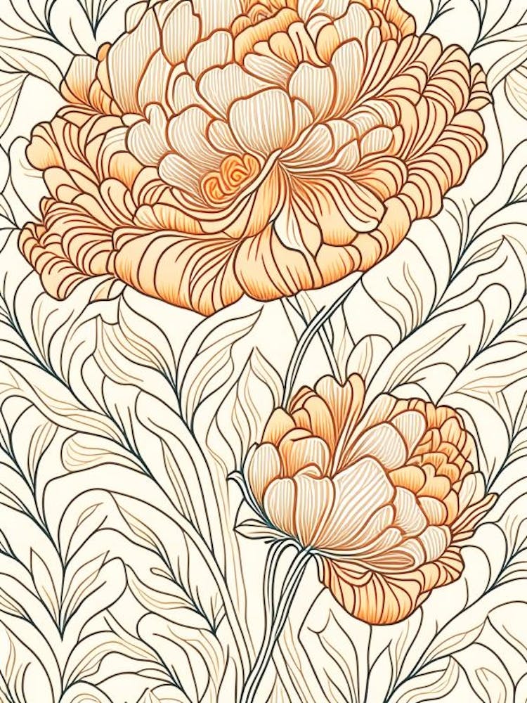 Single Stem Of Peony Orange 2 Drawing