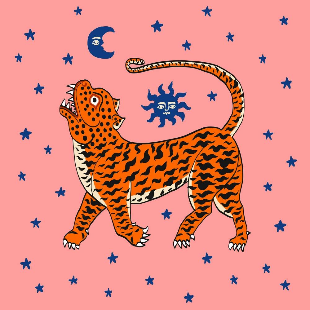 Tiger Temple Stars Pink Square