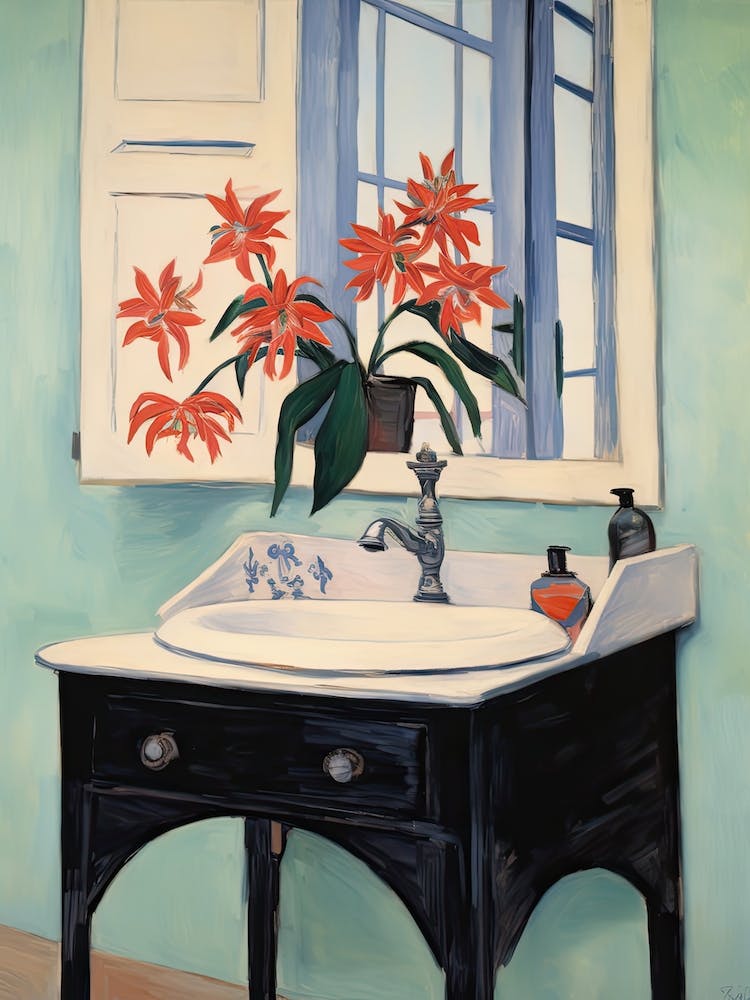 Bathroom Vanity Painting With A Bird Of Paradise Bouquet 4