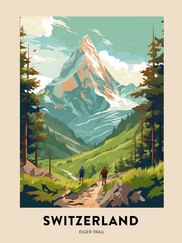 Eiger Trail Switzerland 1 Vintage Hiking Travel Poster