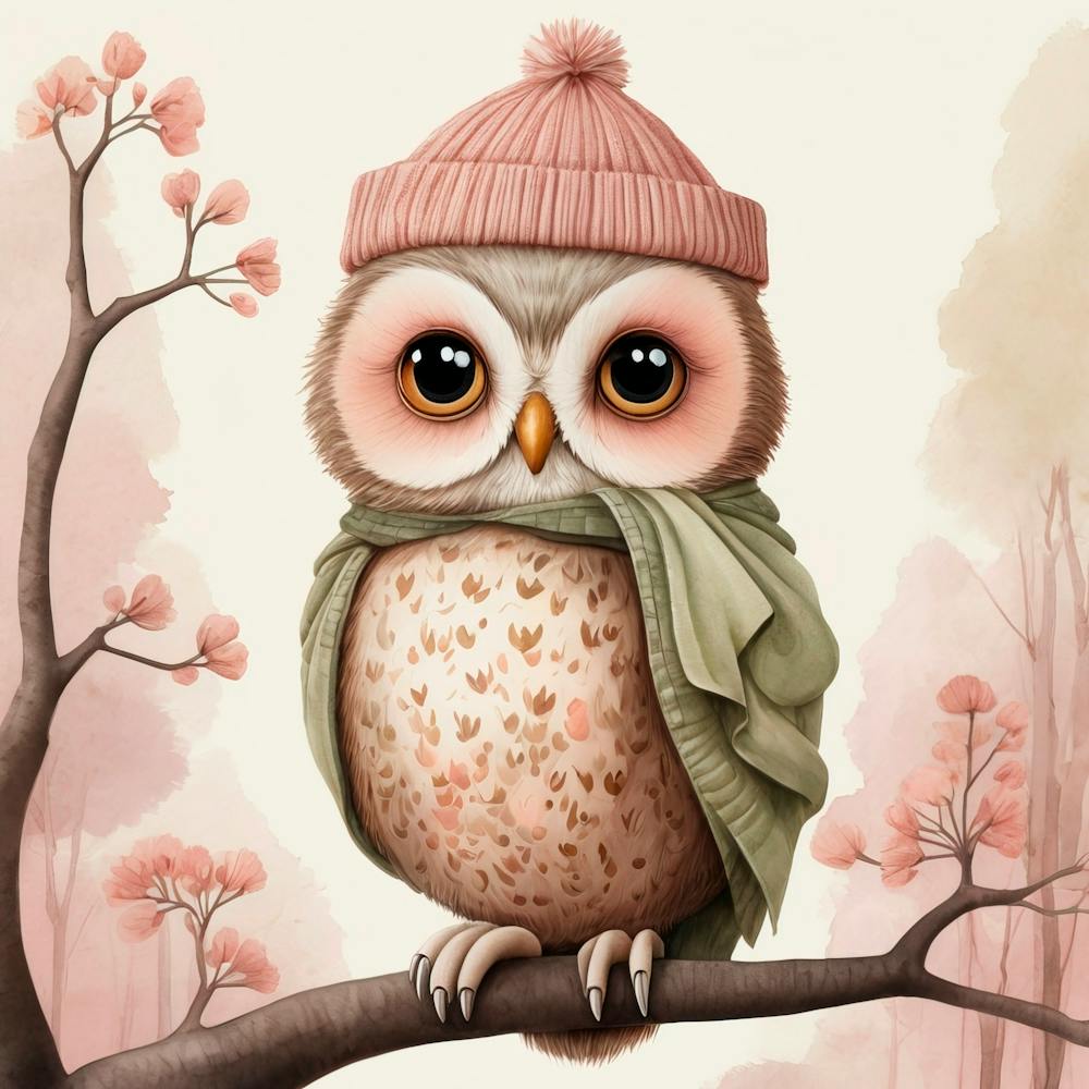 Illustration Of An Owl On A Tree Branch With Shading
