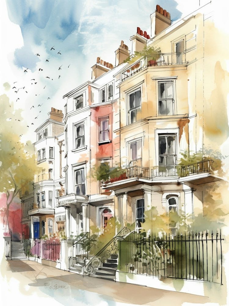 Notting Hill London Neighborhood, Watercolour 2
