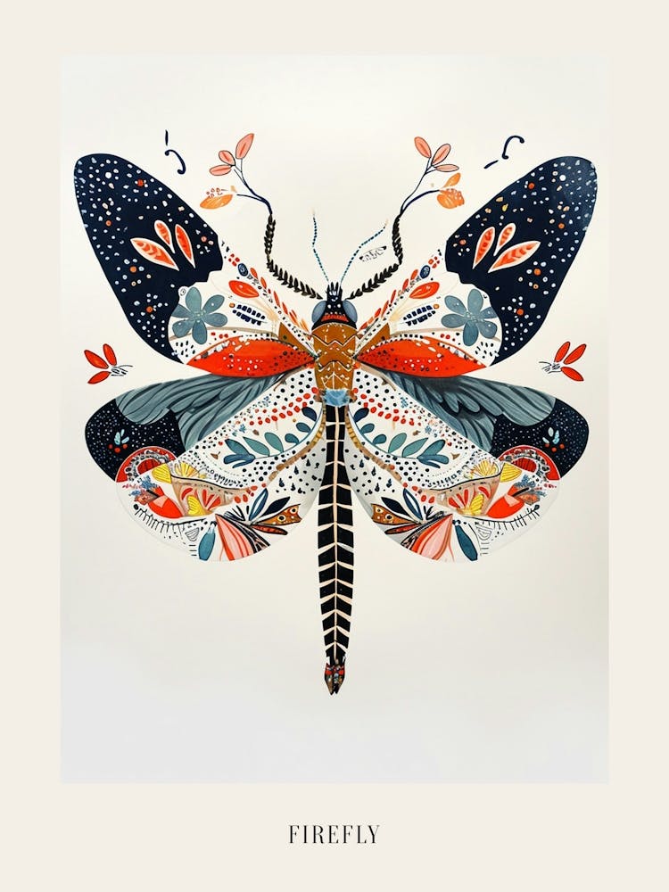 Colourful Insect Illustration Firefly 8 Poster