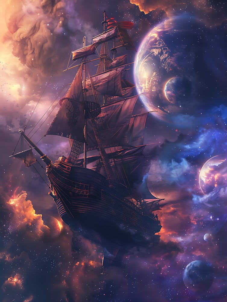 Fantasy Ship Floating in the Galaxy 12