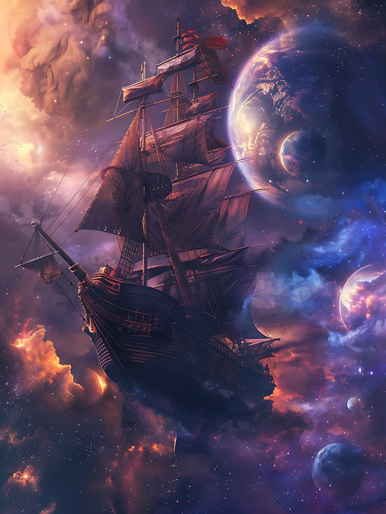 Fantasy Ship Floating in the Galaxy 12