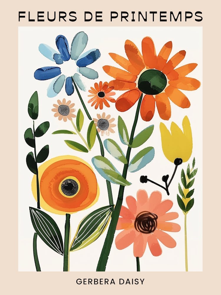 Spring Floral French Poster  Gerbera Daisy 3