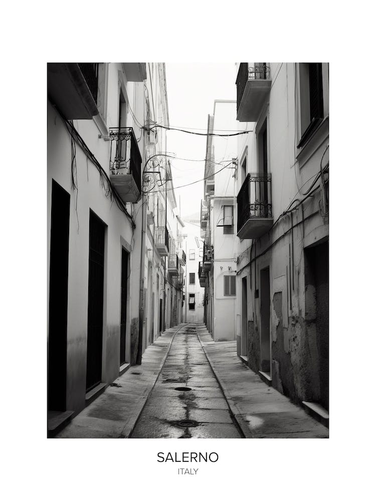 Poster Of Salerno, Italy, Black And White Photo 2