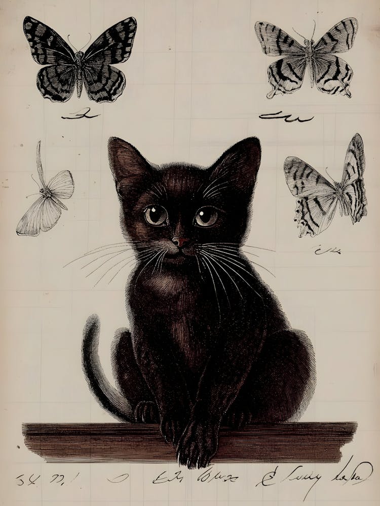 Black Cat With Butterflies