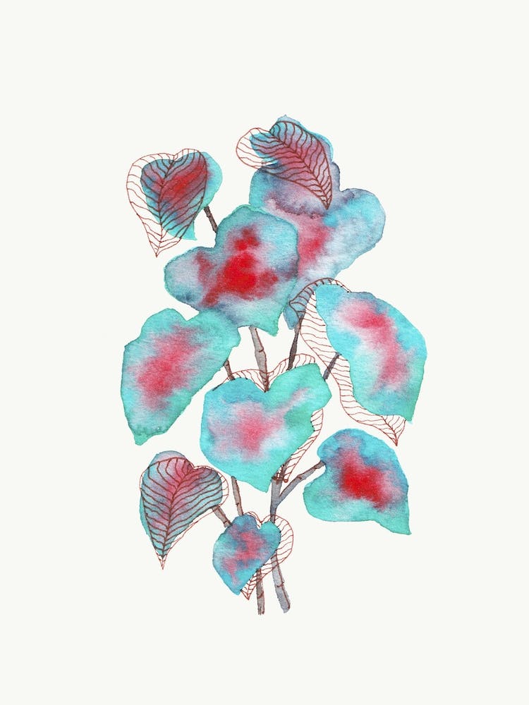 Turquoise Pink Watercolor Plant