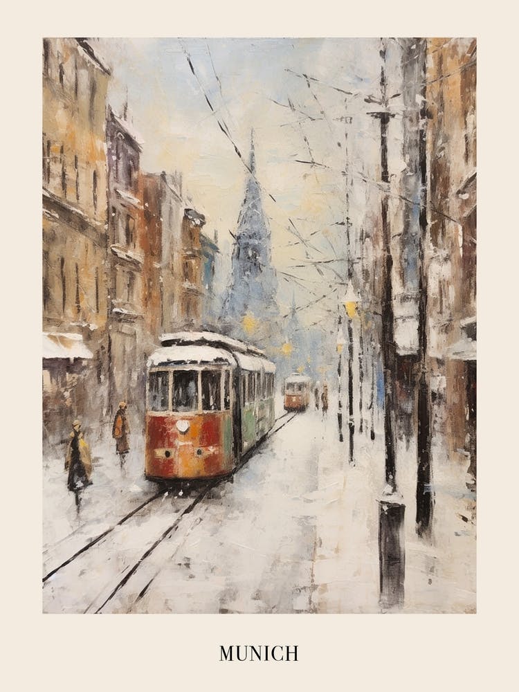 Vintage Winter Painting Poster Munich Germany 2