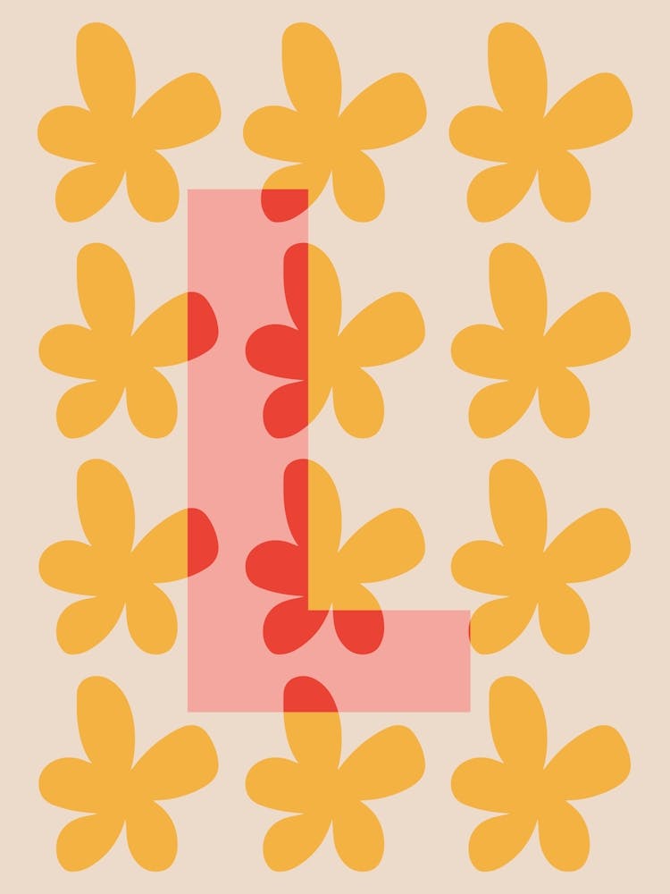 Alphabet Flower Letter L Print - Pink, Yellow, Red