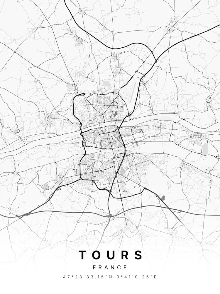 Tours France White Map