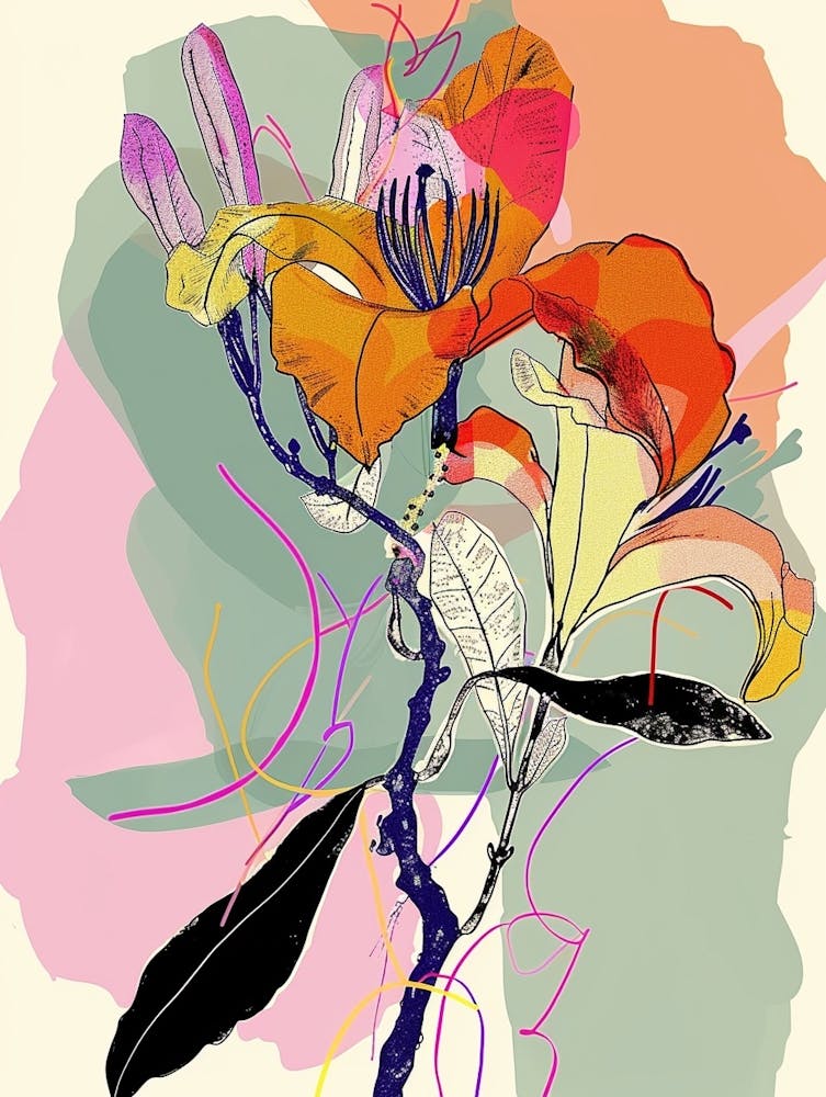 Farbenfrohe Blumenillustration Bougainvillea 2