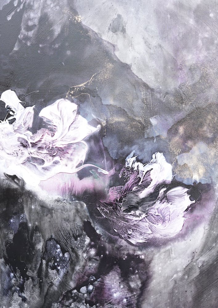 Purple And Grey Abstract Flowers