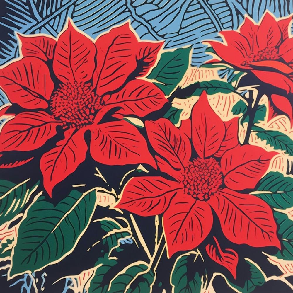 Poinsettia 3 Pop Art Illustration Square