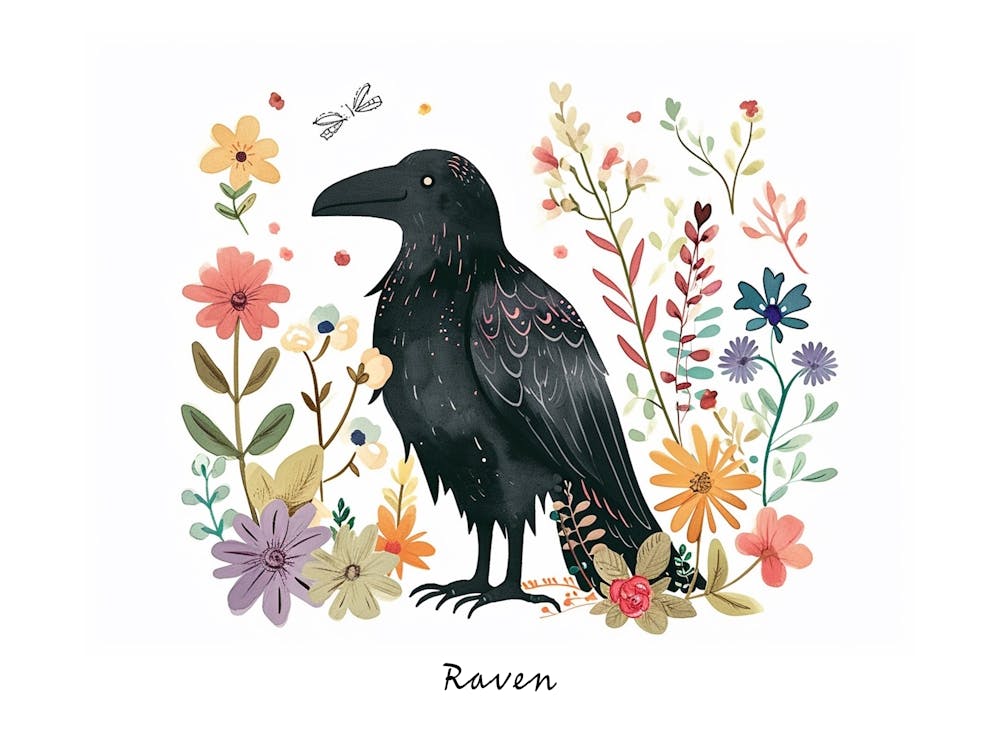 Little Floral Raven Poster