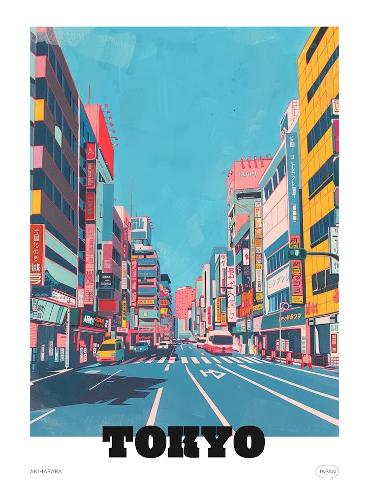 Akihabara Tokio 4 Farbenfrohes Illustrationsposter