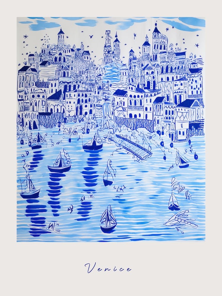 Venice Italy Blue Drawing Poster