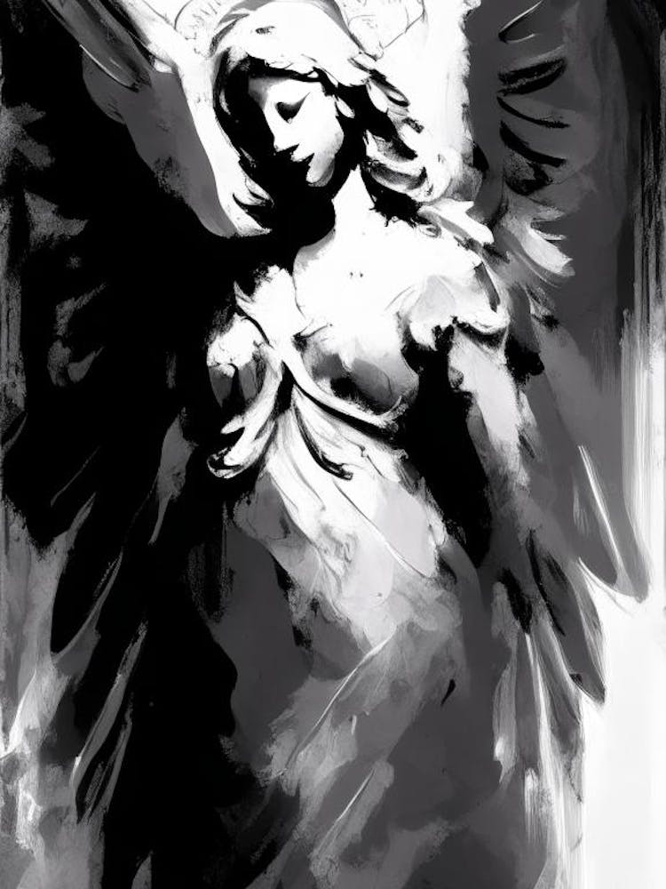Angelic 1, Symbol Black And White Painting