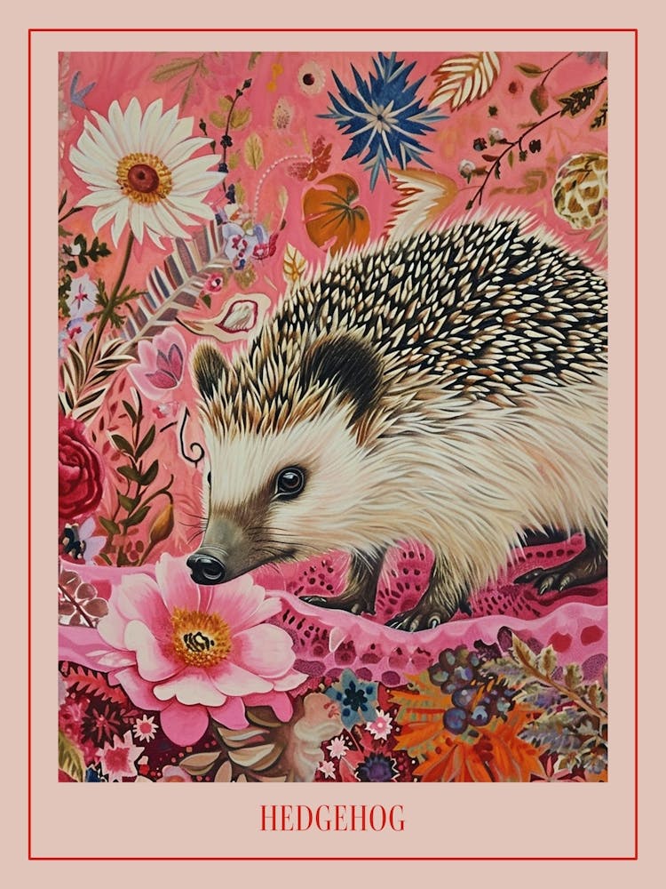 Peinture Animale Florale Hérisson 5 Affiche