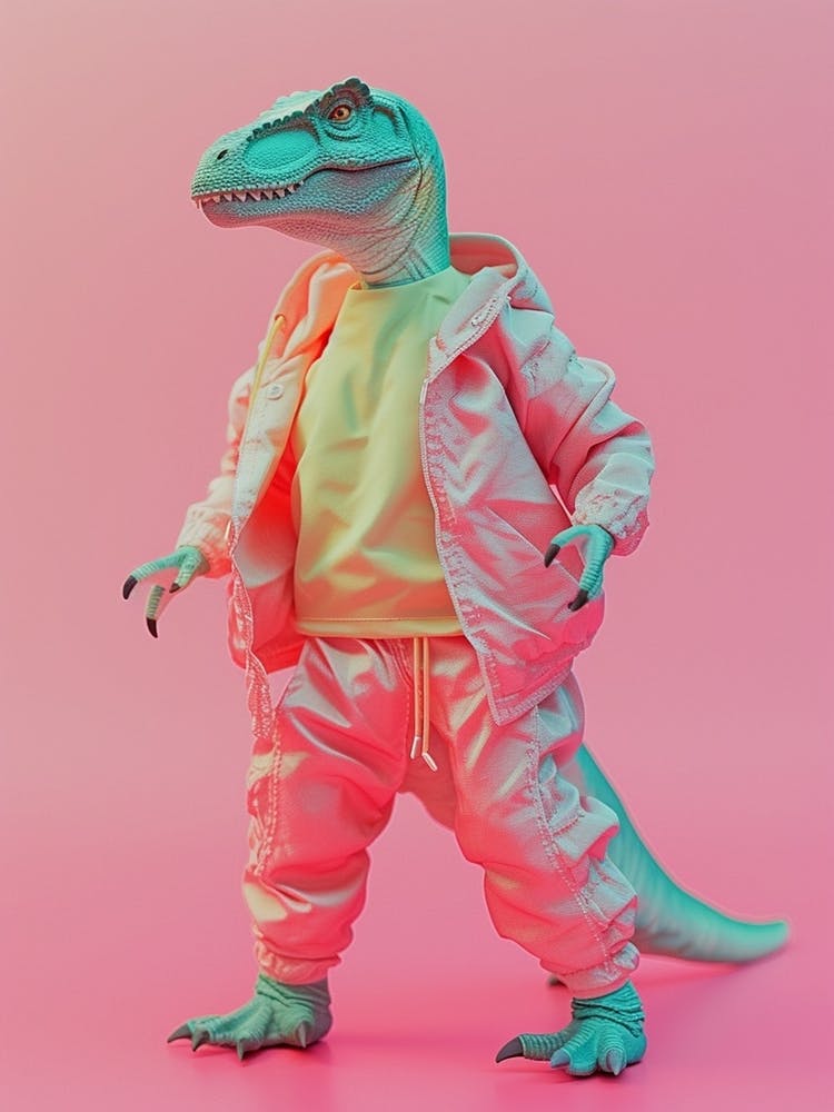 Pastel Toy Dinosaur In 80s Clothes 2