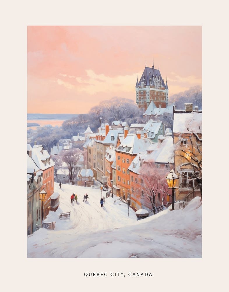Dreamy Winter Painting Poster Quebec City Canada 3