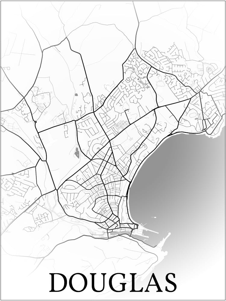 Douglas, Isle Of Man, Gb, City Map, Black And White Fade Design