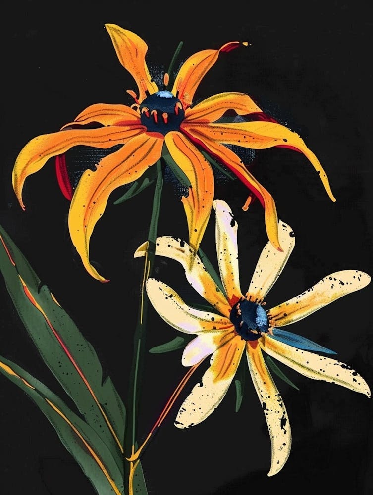 Neon Flowers On Black Black Eyed Susan 3