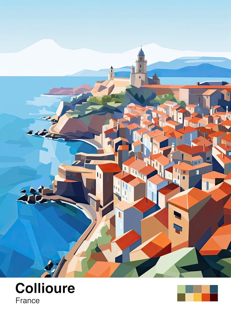 Collioure, France, Geometric Illustration 2 Poster