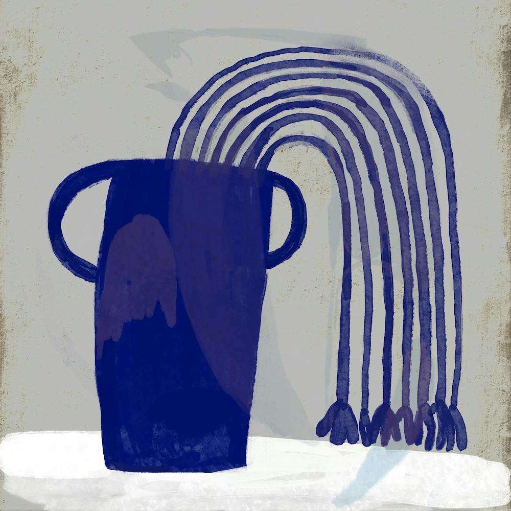 Blue Flowers Vase Still Life On Neutral Square