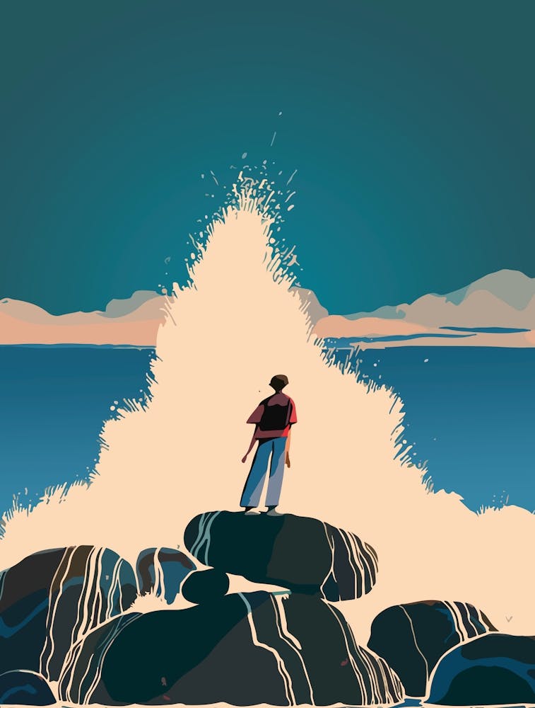 Seaside Courage Crashing Waves View