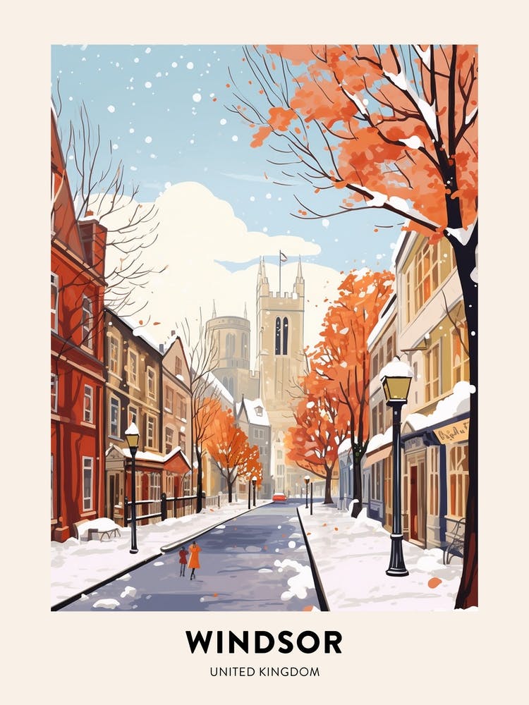 Vintage Winter Travel Poster Windsor United Kingdom 3