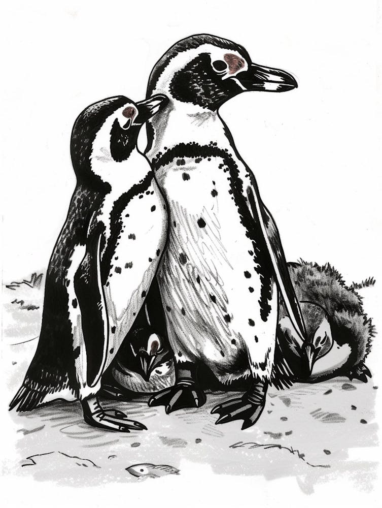 African Penguin Huddling For Warmth 3