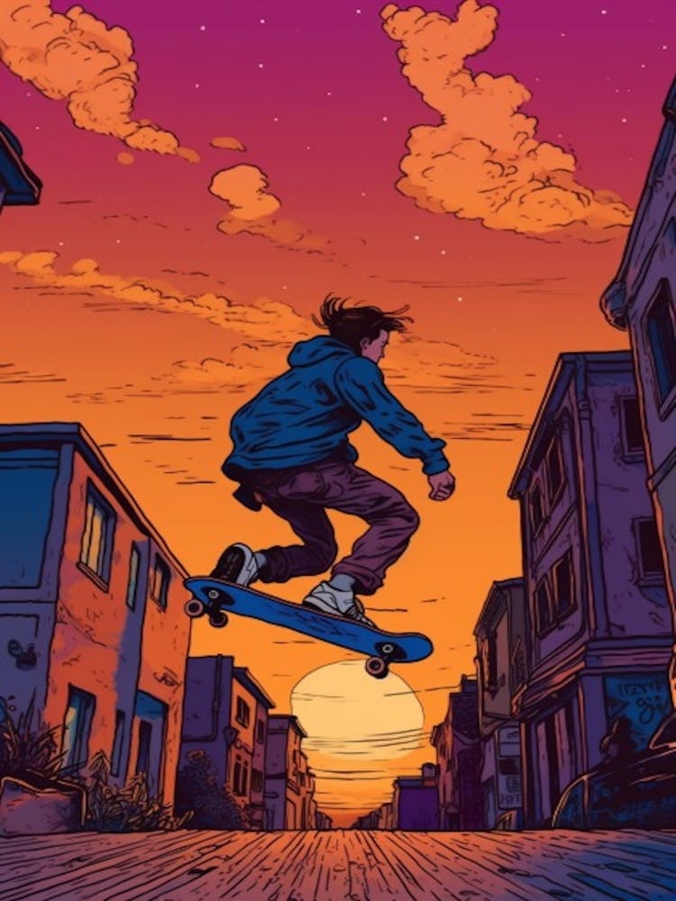 Skateboarding In Istanbul, Turkey Comic Style 1