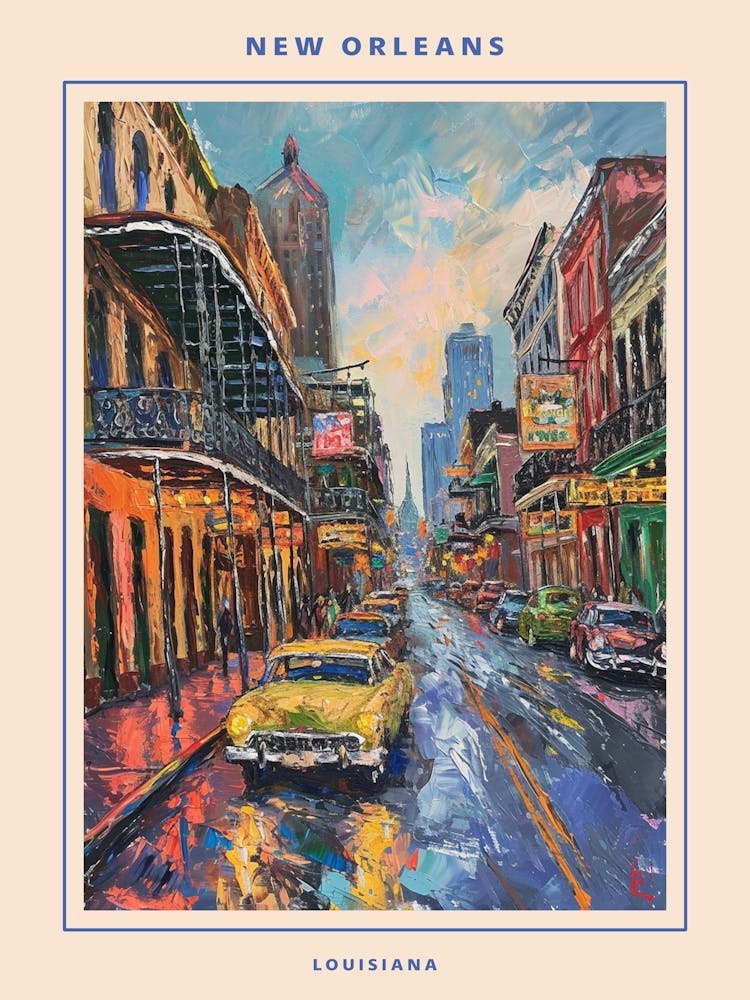 Retro New Orleans Brushstroke Painting Poster