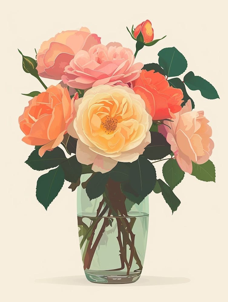 English Roses Painting Rose In A Vase 1