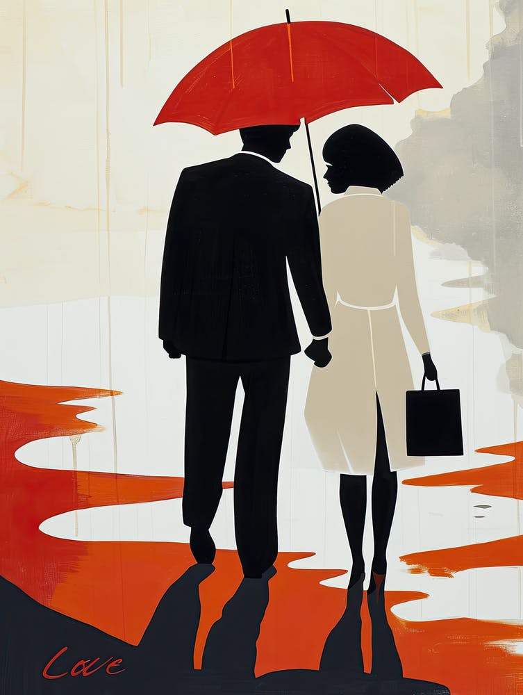 Couple Holding Umbrella, Valentine's Day